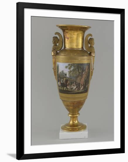 Vase en porcelaine de Paris avec scène de chasse-null-Framed Giclee Print