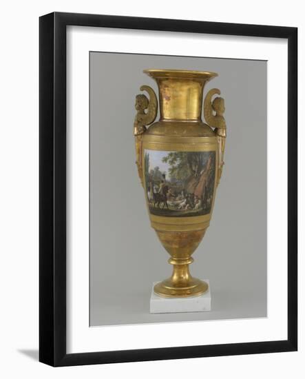 Vase en porcelaine de Paris avec scène de chasse-null-Framed Giclee Print