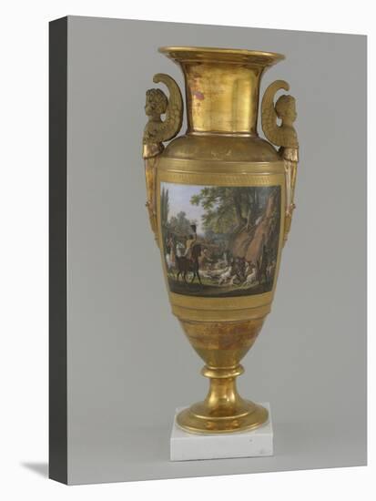 Vase en porcelaine de Paris avec scène de chasse-null-Stretched Canvas