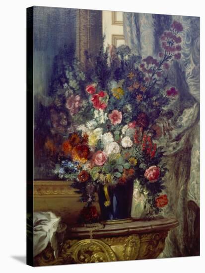 Vase Mit Blumen Auf Einer Konsole-Eugene Delacroix-Stretched Canvas