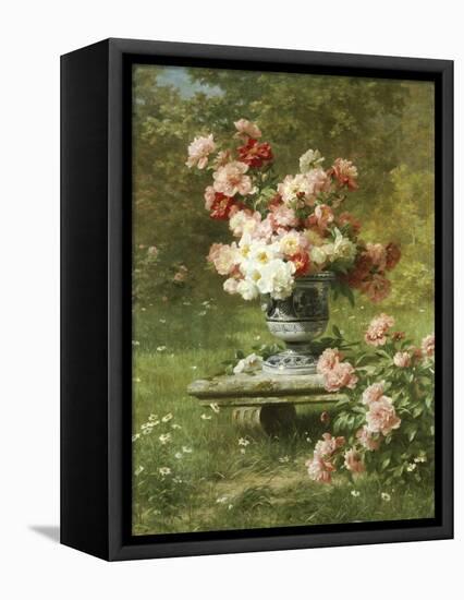 Vase Mit Pfingstrosen in Einem Garten-Louis Marie Lemaire-Framed Stretched Canvas