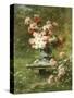 Vase Mit Pfingstrosen in Einem Garten-Louis Marie Lemaire-Stretched Canvas