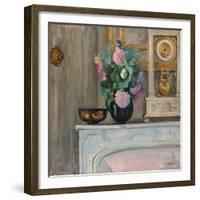 Vase of Flowers and a Clock on a Mantlepiece, C. 1920-Henri Lebasque-Framed Giclee Print