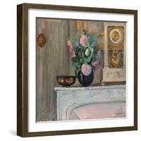 Vase of Flowers and a Clock on a Mantlepiece, C. 1920-Henri Lebasque-Framed Giclee Print