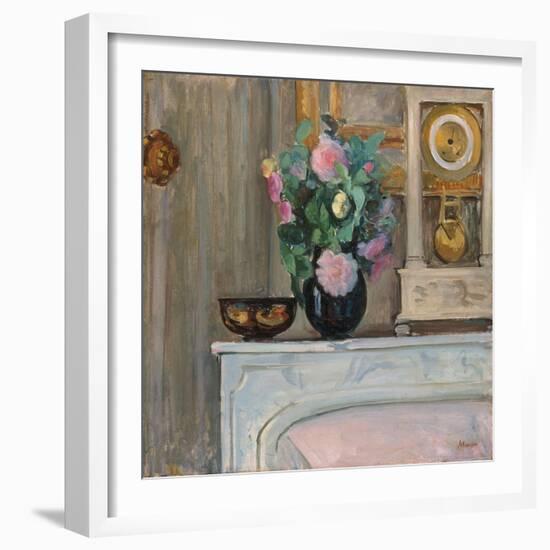 Vase of Flowers and a Clock on a Mantlepiece, C. 1920-Henri Lebasque-Framed Giclee Print