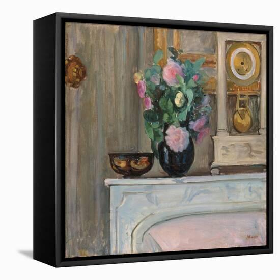 Vase of Flowers and a Clock on a Mantlepiece, C. 1920-Henri Lebasque-Framed Stretched Canvas