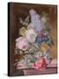 Vase of Flowers Including a Rose and Lilac on a Marble Ledge, 1841 (W/C and Bodycolour on Vellum)-Lucy de Beaurepaire-Stretched Canvas