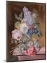 Vase of Flowers Including a Rose and Lilac on a Marble Ledge, 1841 (W/C and Bodycolour on Vellum)-Lucy de Beaurepaire-Mounted Giclee Print