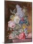 Vase of Flowers Including a Rose and Lilac on a Marble Ledge, 1841 (W/C and Bodycolour on Vellum)-Lucy de Beaurepaire-Mounted Giclee Print