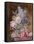 Vase of Flowers Including a Rose and Lilac on a Marble Ledge, 1841 (W/C and Bodycolour on Vellum)-Lucy de Beaurepaire-Framed Stretched Canvas