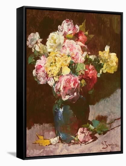 Vase of Flowers (Oil on Canvas)-Georges Jeannin-Framed Stretched Canvas