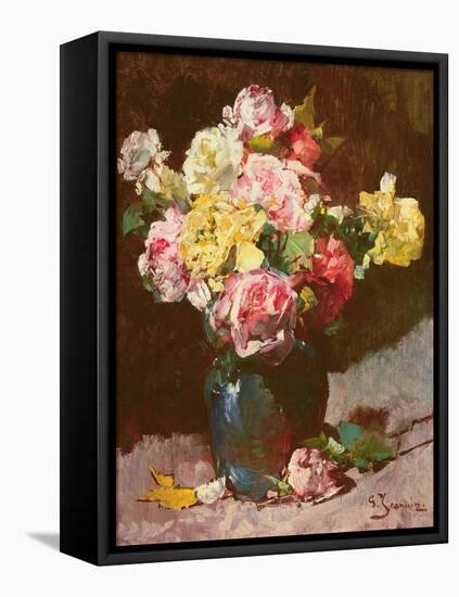 Vase of Flowers (Oil on Canvas)-Georges Jeannin-Framed Stretched Canvas