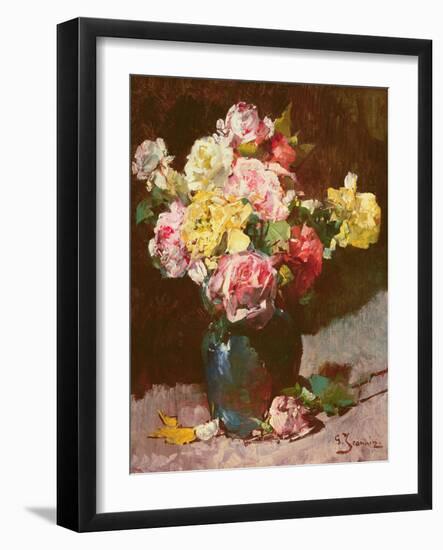 Vase of Flowers (Oil on Canvas)-Georges Jeannin-Framed Giclee Print