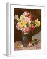 Vase of Flowers (Oil on Canvas)-Georges Jeannin-Framed Giclee Print