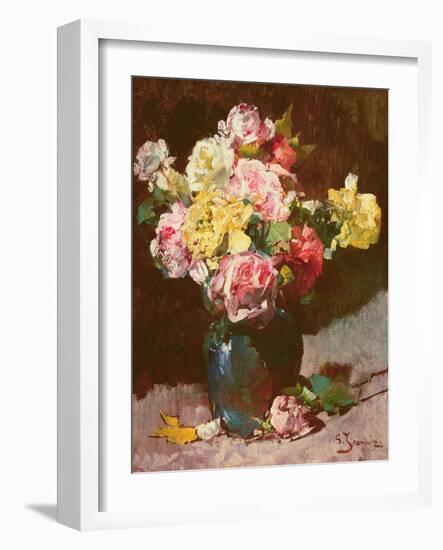 Vase of Flowers (Oil on Canvas)-Georges Jeannin-Framed Giclee Print