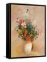 Vase of Flowers (Pink Background)-Odilon Redon-Framed Stretched Canvas