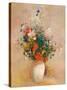 Vase of Flowers (Pink Background)-Odilon Redon-Stretched Canvas