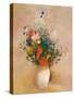 Vase of Flowers (Pink Background)-Odilon Redon-Stretched Canvas