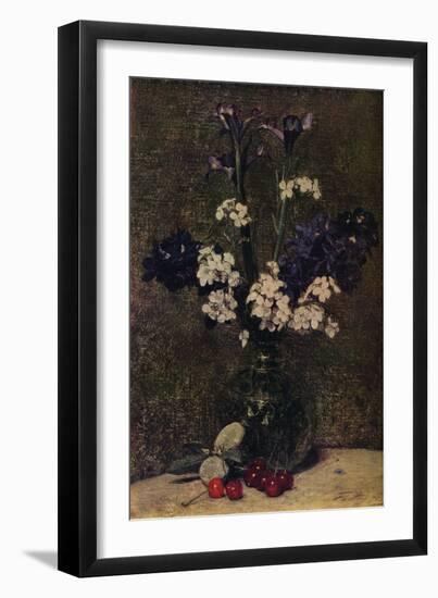 Vase of flowers, with Cherries and Almonds on the table-Henri Fantin-Latour-Framed Giclee Print