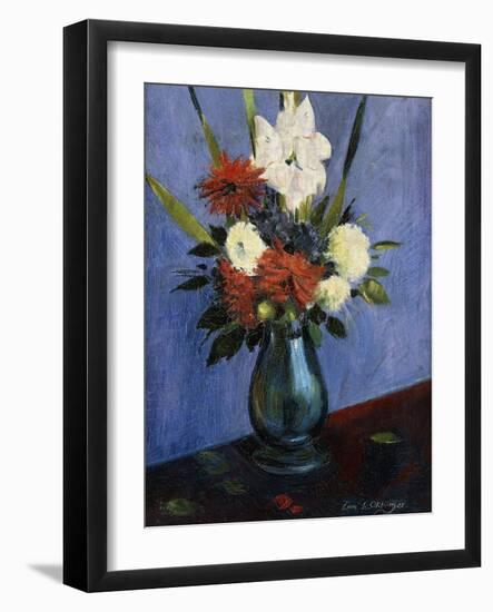 Vase of Flowers with Gladiola and Dahlias; Blumenvase Mit Gladiolen Und Dahlien-Oskar Schlemmer-Framed Giclee Print