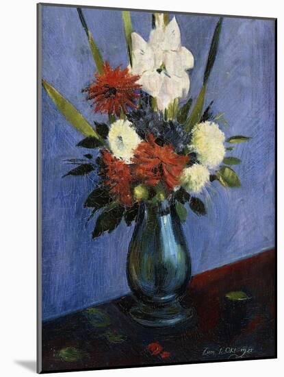 Vase of Flowers with Gladiola and Dahlias; Blumenvase Mit Gladiolen Und Dahlien-Oskar Schlemmer-Mounted Giclee Print