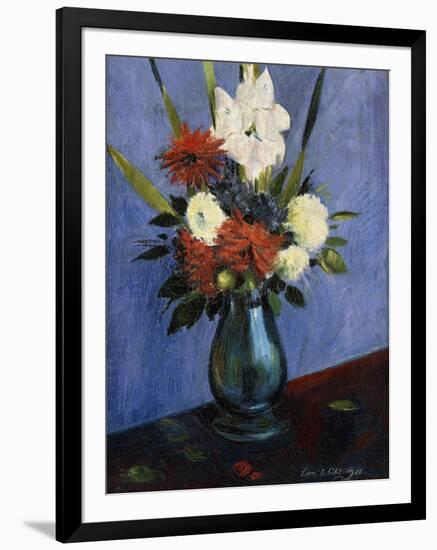 Vase of Flowers with Gladiola and Dahlias; Blumenvase Mit Gladiolen Und Dahlien-Oskar Schlemmer-Framed Giclee Print