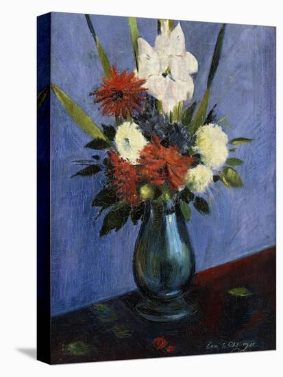 Vase of Flowers with Gladiola and Dahlias; Blumenvase Mit Gladiolen Und Dahlien-Oskar Schlemmer-Stretched Canvas