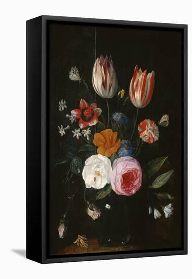 Vase of Flowers with Tulips, Roses and Carnation-Jan van Kessel-Framed Stretched Canvas