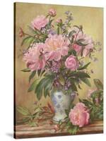 Vase of Peonies and Canterbury Bells-Albert Williams-Stretched Canvas