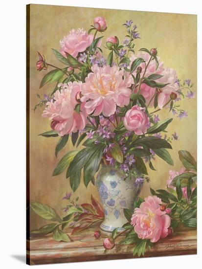 Vase of Peonies and Canterbury Bells-Albert Williams-Stretched Canvas