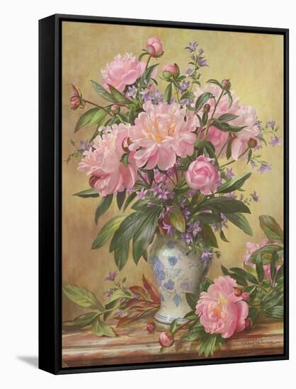 Vase of Peonies and Canterbury Bells-Albert Williams-Framed Stretched Canvas