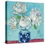 Vase of Peonies Aqua-Kellie Day-Stretched Canvas