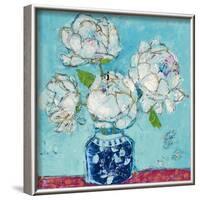 Vase of Peonies Aqua-Kellie Day-Framed Art Print