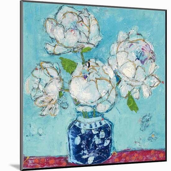 Vase of Peonies Aqua-Kellie Day-Mounted Art Print