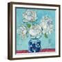 Vase of Peonies Aqua-Kellie Day-Framed Art Print