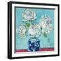 Vase of Peonies Aqua-Kellie Day-Framed Art Print