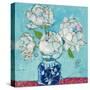 Vase of Peonies Aqua-Kellie Day-Stretched Canvas