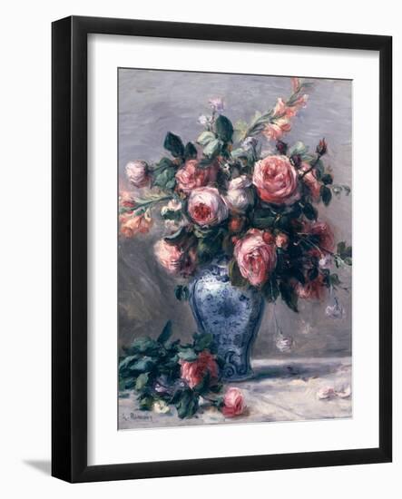 Vase of Roses-Pierre-Auguste Renoir-Framed Premium Giclee Print