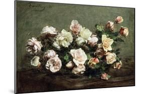 Vase of White Roses on a Table; Vase De Roses Blanches Et Roses Sur La Table-Ignace Henri Jean Fantin-Latour-Mounted Giclee Print