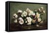 Vase of White Roses on a Table; Vase De Roses Blanches Et Roses Sur La Table-Ignace Henri Jean Fantin-Latour-Framed Stretched Canvas