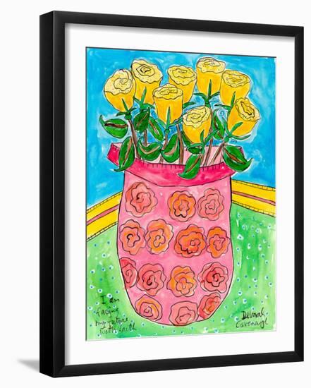 Vase of Yellow Roses-Deborah Cavenaugh-Framed Art Print