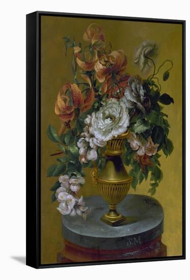 Vase on round table, Oil on canvas. MOLET.  ACADEMIA DE BELLAS ARTES DE SAN JORGE, BARCELONA, SPAIN-MOLET-Framed Stretched Canvas