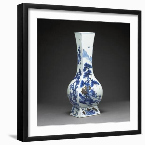 Vase quadrilatéral à décor de personnages et de paysage-null-Framed Giclee Print