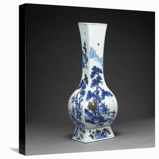 Vase quadrilatéral à décor de personnages et de paysage-null-Stretched Canvas