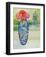 Vase with Dahlias and View of the Pond, 2001-Joan Thewsey-Framed Giclee Print