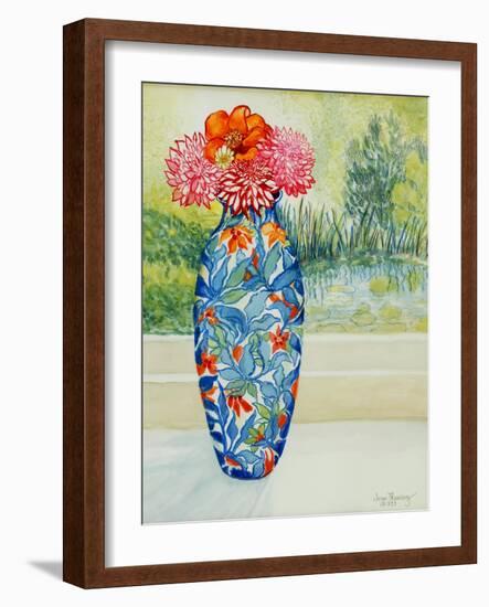 Vase with Dahlias and View of the Pond, 2001-Joan Thewsey-Framed Giclee Print