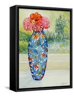 Vase with Dahlias and View of the Pond, 2001-Joan Thewsey-Framed Stretched Canvas