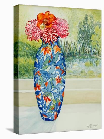 Vase with Dahlias and View of the Pond, 2001-Joan Thewsey-Stretched Canvas