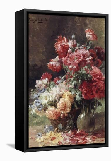 Vase with Peonies and a Basket with Flowers-Albert Tibule Furcy de Lavault-Framed Stretched Canvas