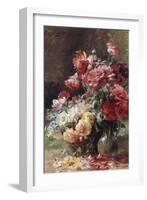 Vase with Peonies and a Basket with Flowers-Albert Tibule Furcy de Lavault-Framed Giclee Print